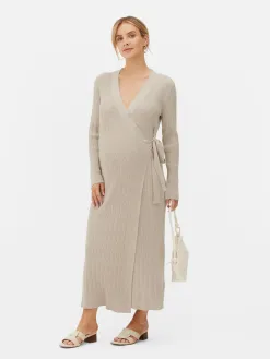 Robe Portefeuille De Maternité Mi-longue En Maille