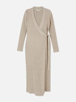 Robe Portefeuille De Maternité Mi-longue En Maille