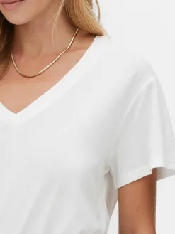 T-shirt à Col En V En Coton Mélangé