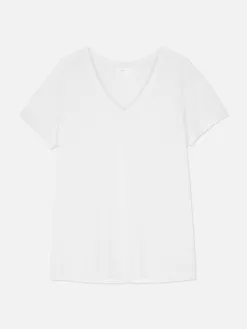 T-shirt à Col En V En Coton Mélangé