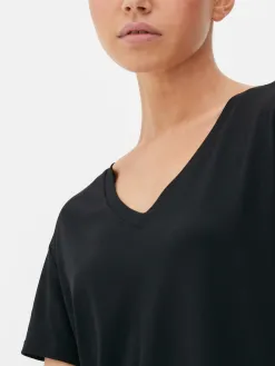 T-shirt à Col En V En Coton Mélangé