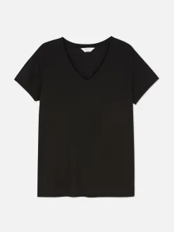 T-shirt à Col En V En Coton Mélangé