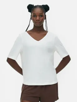 T-shirt à Col En V Et Manches Courtes