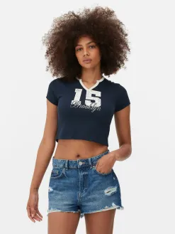 T-shirt Graphique à Col Cranté