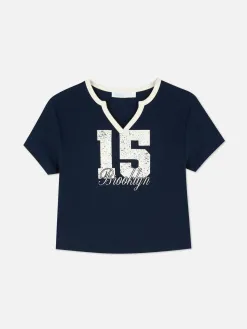 T-shirt Graphique à Col Cranté