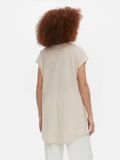 T-shirt Long Imprimé à Manches Courtes