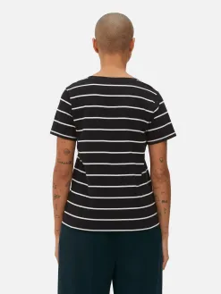 T-shirt Rayé à Col En V