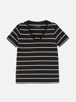 T-shirt Rayé à Col En V