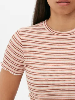 T-shirt Texturé à Ourlet Ondulé