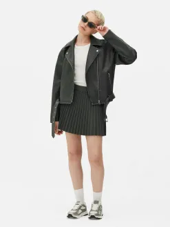 Veste De Motard En Simili Cuir Effet Vieilli