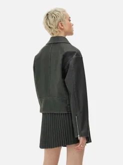 Veste De Motard En Simili Cuir Effet Vieilli