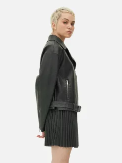 Veste De Motard En Simili Cuir Effet Vieilli