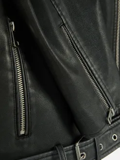 Veste De Motard En Simili Cuir Effet Vieilli